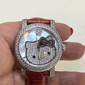 Kimora Lee Simmons Diamond  Watch “Pink Kitty” Red Alligator Strap Stunning